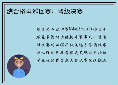 综合格斗巡回赛：晋级决赛