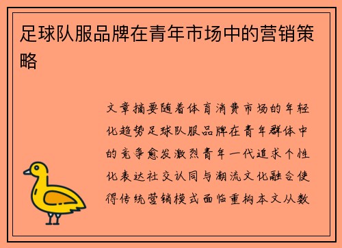 足球队服品牌在青年市场中的营销策略